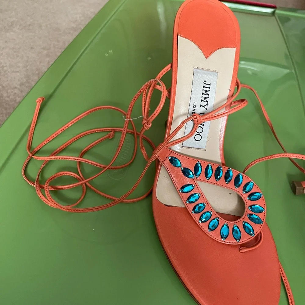 Jimmy Choo Orange Heels with Teal Accents - Picture 4 of 4